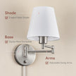 VONLUCE Modern Adjustable Swing Arm Wall Lamp Brushed Nickel, Plug-in Wall Sconce Lighting for Bedroom Bedside, Living Room, Kitchen, Hallway, Wall Mounted Light Fixtures with White Fabric Shade