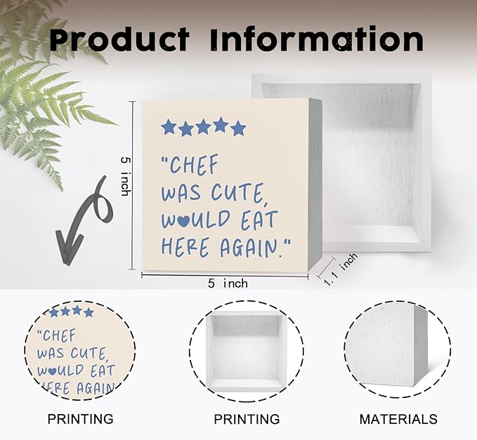 Chef Was Cute Would Eat Here Again Sign Blue, Blue Funny Kitchen Home Decor Sign, Cute Preppy Kitchen Decor Wood Sign Home Decor for Girly Dining Room Restaurant