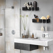 ABCOOL Shower Caddy Floating Bathroom Shelves - Set of 2, No Drill Wall Mounted Adhesive Hanging Shelves with Hooks Decorative Storage Shelves for Kitchen Living Room Bedroom