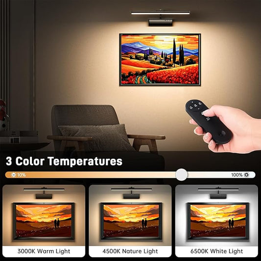 Picture Light, 15.35inch Picture Lights for Wall Rechargeable, Battery Lights for Pictures on Wall, 3 Color Art Lighting for Paintings with Timer and Dimmable Artwork Display (Black-2PCS)