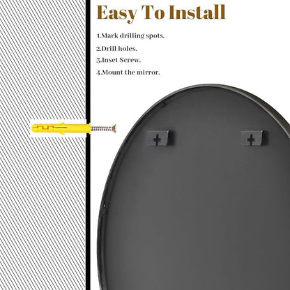 VooBang Large Black Round Bathroom Mirror, 48 inch Circle Wall Mounted Hanging Mirror with Simple Modern Circular Metal Frame for Hallway, Entryway, Living Room, Black Frame