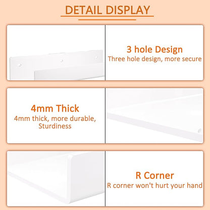 18 Inches White Acrylic Wall Display Shelf 2 Pack, Wall Shelves Organizer for Books, Bottles, Small Plants, Picture Frames, Spice, Wine, Décor, Figures