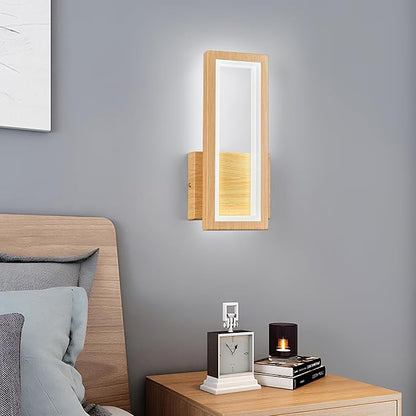 Modern Wood Color Wall Sconce 18W Indoor LED Wall Fixture 6000K Simple Rectangle Wall Lights for Living Room Bedroom Staircase Hallway(1Pack)