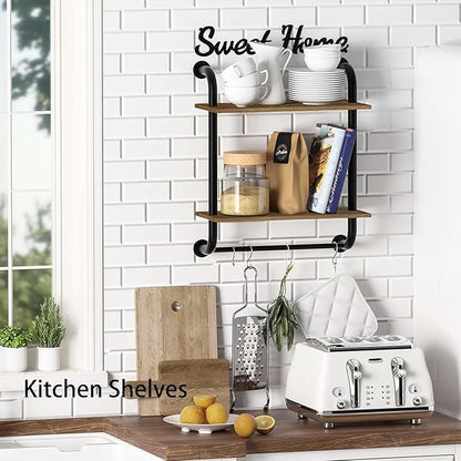 Bathroom Shelves Wall Mounted, Rustic Farmhouse Pipe Shelves, 2-Tier, Industrial Shelving Over Toilet, Floating Shelf Decor for Bathroom, Kitchen, Bedroom, Living Room 17.3 inch