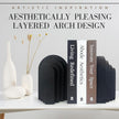 Book Ends for Heavy Books, Resin Decorative bookends, Heavy Duty Bookend for Shelves, Book Stopper for Shelves, Modern Home Decor Aesthetic Book Ends, Layered Arch Design Set of 2(Matte Black)
