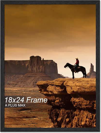A PLUS MAX 18x24 Picture Frame, Black Engineered Wood Frame for 18 x 24 Inch Picture Poster Photo, Light Weight 18 by 24 Frame with Wood-grain for Wall - 1 Pack/Black/18 x24