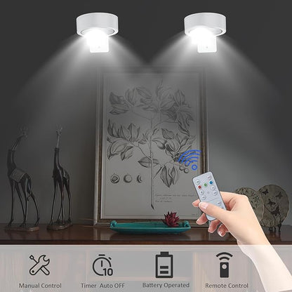 MIOBLUE 3Pack Picture Light Battery Operated Painting Lights, Wireless Magnetic Display Art Light with Remote Controls,Dimmable Timer Portrait Light for Art Frame Artworking,Wall Decor Puck Light