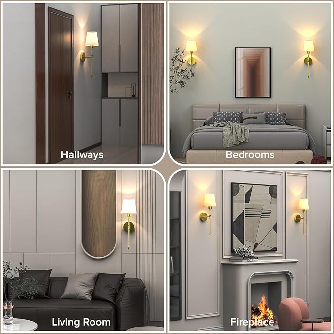 Stylish Battery Operated Wall Sconce, Set of 2 Wireless Wall Lights for Bedroom and Living Room, Remote-Controlled Wall Lamps with 12 Color Modes for Cozy Ambiance (Golden)