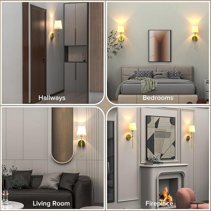 Stylish Battery Operated Wall Sconce, Set of 2 Wireless Wall Lights for Bedroom and Living Room, Remote-Controlled Wall Lamps with 12 Color Modes for Cozy Ambiance (Golden)