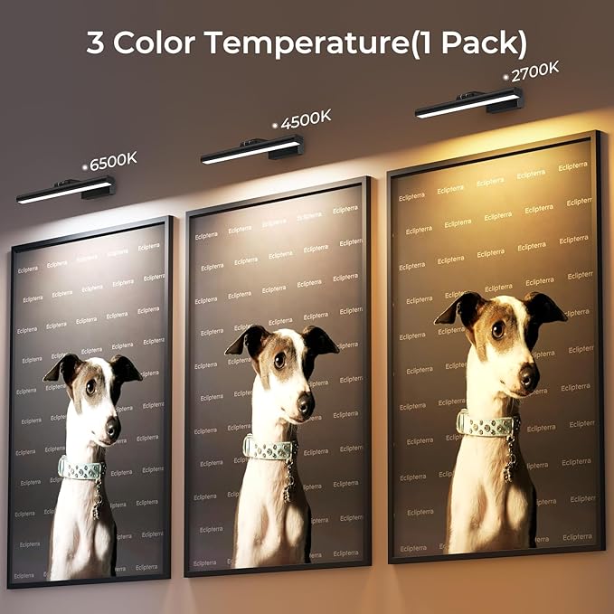 Wireless Picture Lights for Wall, Battery Operated Wall Light for Painting Rechargeable CCT Rotatable Art Gallery Light with Remote Dimmable Timer for Artwork Frame Display Dartboard (Black, 16inch)