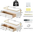 Floating Shelves With Drawers Set of 2, Wall Mounted Bathroom Storage, Rustic Wood Shelves for Bedroom, Living Room, Kitchen, Home Decor, Plants, Books (White)