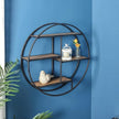 Industrial Style Round Wall Shelves, 3 Tier Decorative Floating Ledge Shelves, Wall Mounted Metal Bracket Wooden Display Hanging Shelf