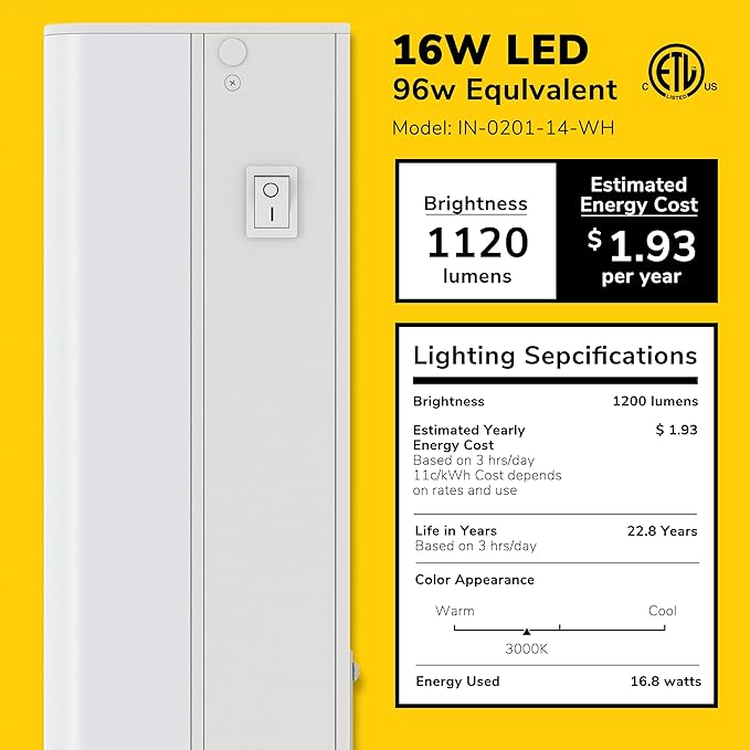 GETINLIGHT Inlight 30-inch Hardwired Only LED Under Cabinet Lighting, Soft White(3000K), Dimmable, Matte White Finished, ETL Listed, IN-0201-14-WH