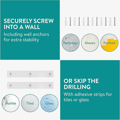 Navaris Opaque White Acrylic Shower Shelves (Set of 2) - Stick On or Screw Mount Adhesive Shelves for Bathroom - No Drilling or Nails Thin Plastic Wall Shelf