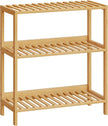 HOOBRO Bamboo Storage Shelf, 3-Tier Freestanding Shelving Unit, Multifunctional Storage Rack with Back Panel, 23.6 x 10.2 x 26 inches, for Bathroom, Living Room, Balcony, Kitchen, Natural YL94CJ01