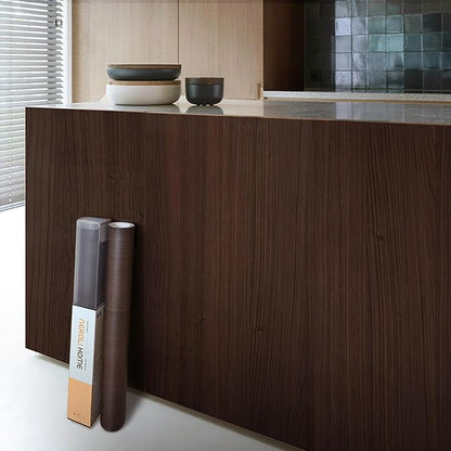 17.3" x 197" Deep Dark Walnut Wood Grain Contact Paper - Thick Waterproof Peel and Stick Vinyl Wrap for Furniture & Cabinets, Matte Smooth Finish Decorative Film