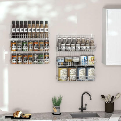 JKsmart Spice Rack Organizer 6-Tier Wall Mounted & Over the Door Spice Racks for Kitchen Pantry Bathroom,Two Size, Large Capacity, Silver