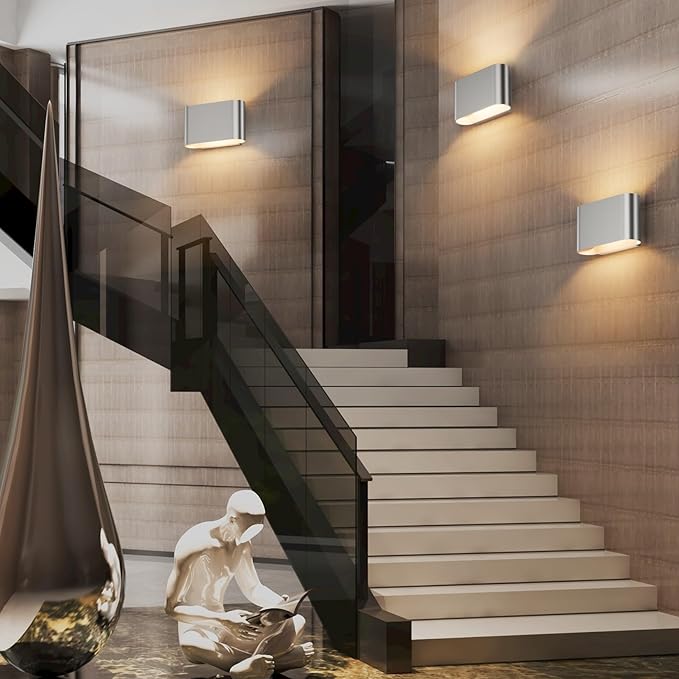 Aipsun Nickel Modern LED Wall Sconces 4 Packs Indoor Wall Lights Hardwired Up and Down Wall Mount Light for Living Room Bedroom Hallway Corridor Conservatory Warm White 3000K(with G9 Bulbs)