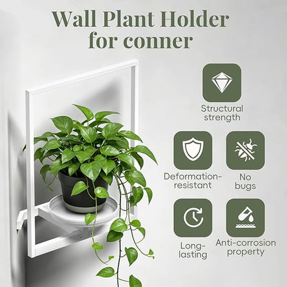 BXF Corner Wall Planters for Indoor Plants, 90 Degree Floating Shelves. Heavy Duty Mounted Holder, Minimalist Hanging Decor. Window Shelf Fits 4-7 Inch Pots (White, Frame 2 Pack)