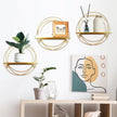 3 Pcs Gold Floating Shelves Wall Mounted Hanging Shelf with Gold Metal Wire and Wood, Foldable Round Shelf Wall Decor for Storage Bedroom Bathroom Living Room Kitchen Office Home Decoration