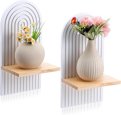 2 Pcs Wooden Boho Shelf Wall Decor, Bohemian Floating Shelves, White Arch Wall Shelves for Nursery Bedroom Living Room Mid Century Hanging Shelf