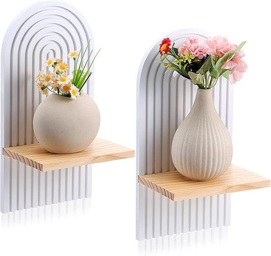 2 Pcs Wooden Boho Shelf Wall Decor, Bohemian Floating Shelves, White Arch Wall Shelves for Nursery Bedroom Living Room Mid Century Hanging Shelf