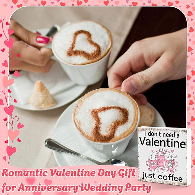 Valentines Coffee Desk Decor, Valentine's Day Gifts for Coffee Lover Bar Station, Valentine Home Office Table Sign for Kitchen Shelf Tiered Tray, Cafe Tabletop Decoration to Couples