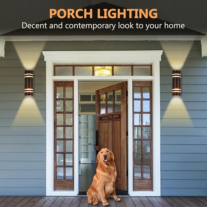 Housen Solutions Outdoor Wall Lights 2 Pack, Modern Exterior Lighting Fixtures IP65 Waterproof, Up Down Outside Lights for House Porch, Bronze