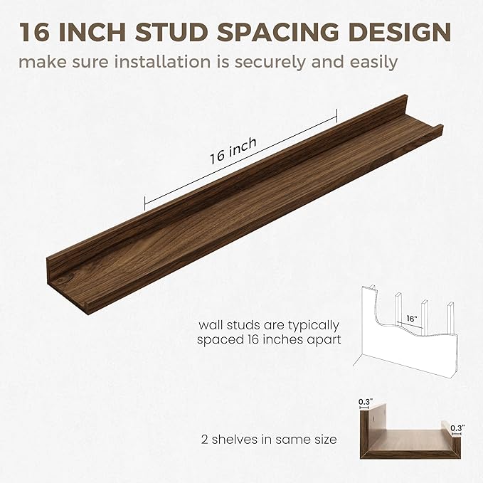 Axeman 30 Inch Floating Shelves | Picture Ledge Shelf Set of 2 | Walnut Wall Shelves with Lip | Walnut Picture Shelf for Wall with Ledge | Photo Ledges 30 Inch