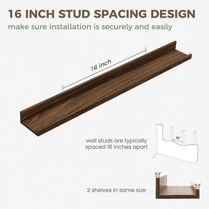 Axeman 30 Inch Floating Shelves | Picture Ledge Shelf Set of 2 | Walnut Wall Shelves with Lip | Walnut Picture Shelf for Wall with Ledge | Photo Ledges 30 Inch