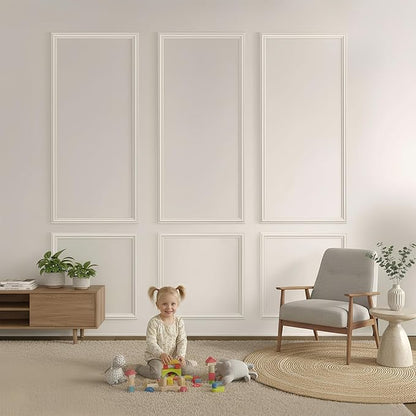 Pre-Cut Peel and Stick Wall Molding Kit Wainscoting Trim- Self Adhesive Premade Accent Panel Chair Rail for Interior Moulding Home Decor Accent Wall Set of 6 pcs - 3 Top 3 Bottom, Ready to Assemble