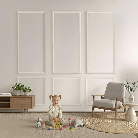 Pre-Cut Peel and Stick Wall Molding Kit Wainscoting Trim- Self Adhesive Premade Accent Panel Chair Rail for Interior Moulding Home Decor Accent Wall Set of 6 pcs - 3 Top 3 Bottom, Ready to Assemble