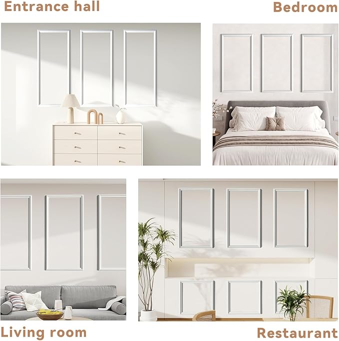 PALMPOP Peel and Stick Wall Molding Kit of 3 Frames,Premade Accent Wainscoting Panels, Ready to Molding Trim for Living Room Bedroom Corridor Home Interior Wall Panel Decor (24x12in)