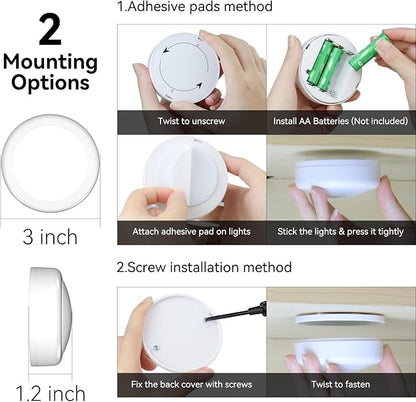 Puck Lights with Remote Control, Battery Operated LED Push Light Wireless, 13 Color RGB - for Closet, Bedroom Wall, Under Cabinet, Battery Powered Puck Lights. Convenient 3M Stick On, 6 Pack