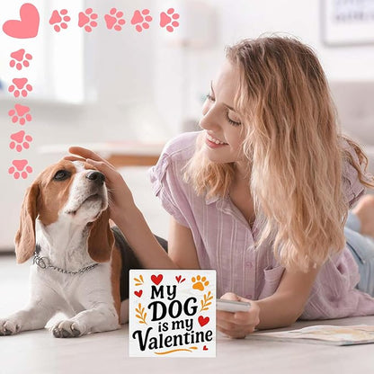 Valentines Cat Dog Desk Decor, Valentine's Day Gifts for Cats Dogs Lover Pet Parent, Home Office Table Sign Decoration for Shelf Tiered Tray, My Dog Is My Valentine