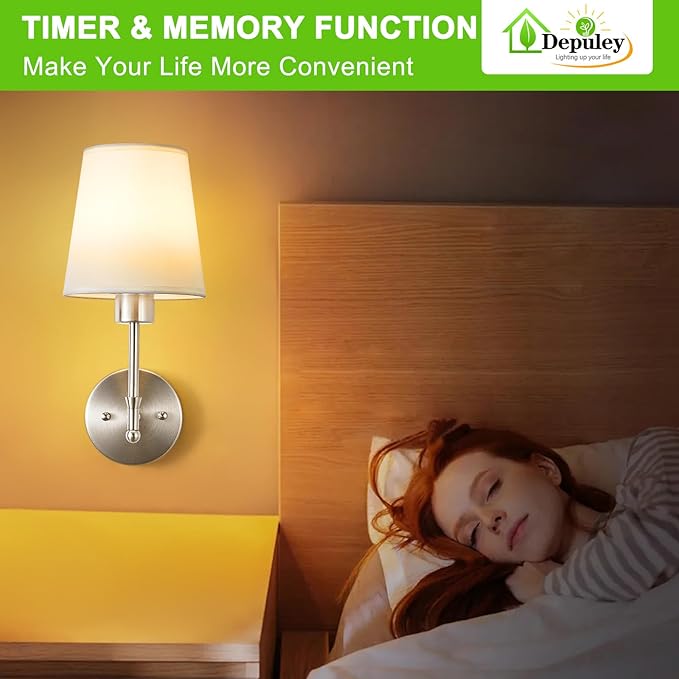 Depuley Battery Operated Wall Sconce: Set of 2 Wireless Wall Lights with Remote for Bedroom - Rechargeable 15 Colors 19.9
