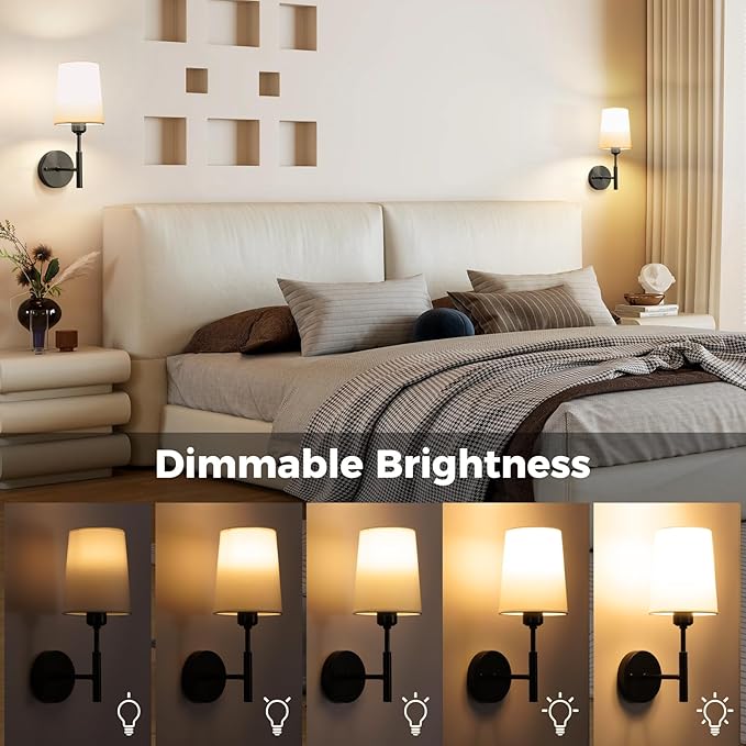 Wall Sconces Battery Operated, Battery Operated Wall Sconce with 13000mAh Magnetic Bulbs and Remote, Rechargeable Wall Sconce Set of 2, WirelessWall Lamp/Lights for Bedroom (Black)