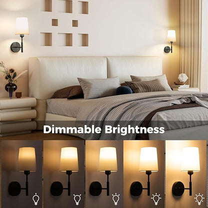 Wall Sconces Battery Operated, Battery Operated Wall Sconce with 13000mAh Magnetic Bulbs and Remote, Rechargeable Wall Sconce Set of 2, WirelessWall Lamp/Lights for Bedroom (Black)