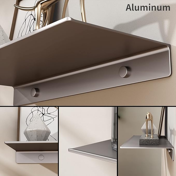 Danpoo Metal Shelf, Long Floating Shelf for Bathroom, 20" Display Shelves for Wall Storage, Grey