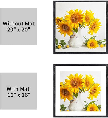 puthiac 20x20 Solid Oak Wood Picture Frame, Fits 16x16 with Mat or 20x20 Without Mat, Wall Display Only, Plexi Front, 1 Pack, Black