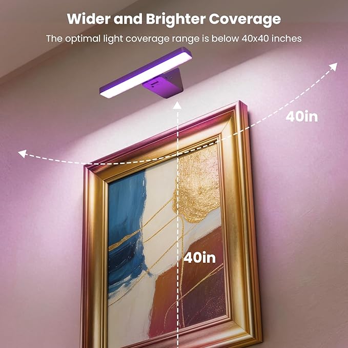 Picture Lights for Wall Battery Operated Gold Wireless Art Light for Paintings, Rechargeable Display Lighting for Picture with Remote Control, RGB Poster Lights for Frame, Gallery, Portraits, 2 Pack