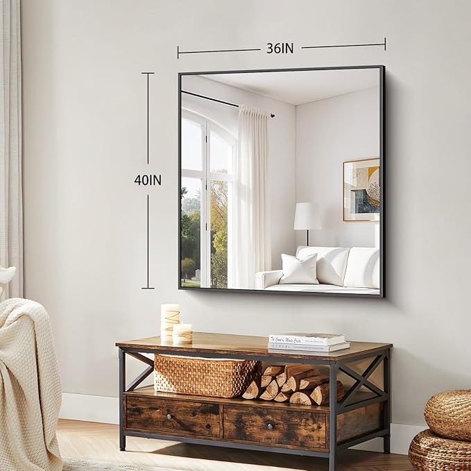Koonmi Black Framed Bathroom Mirror - Shatterproof 36