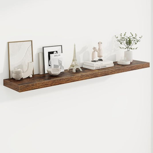 55in Floating Shelves for Wall, 55"W x 9.25"D x 1.5"H, Long Wall Mounted Engineered Wood Shelves with Invisible Brackets for Living Room, Bedroom, Bathroom, Kitchen Decor and Storage, Rustic Brown