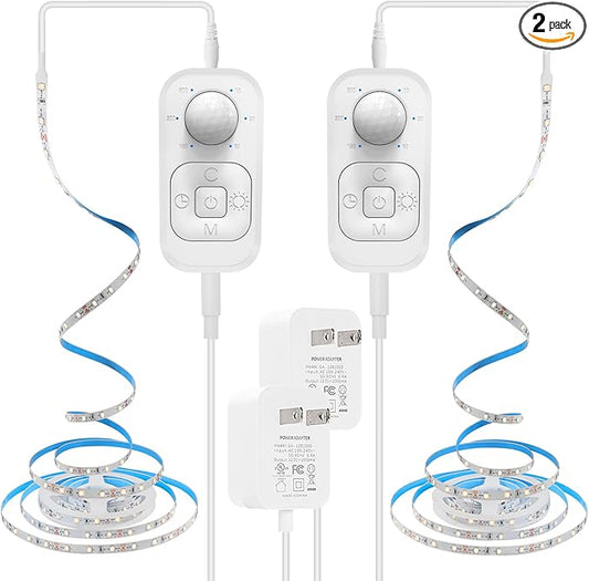 Motion Sensor Under Cabinet Lights - Plug-in LED Strip Lights Indoor With UL FCC Approved Adapter, Dimmer And Timer For Kitchen Cabinet, Counter, Shelf, Showcase, Stairway, Bedroom, Corridor, Washroom