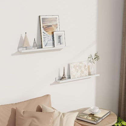 Axeman Picture Ledge Shelf | 24 Inch Floating Shelves Set of 2 | White Wall Shelves with Lip | White Picture Shelf for Wall with Ledge | Photo Ledges 24 Inch