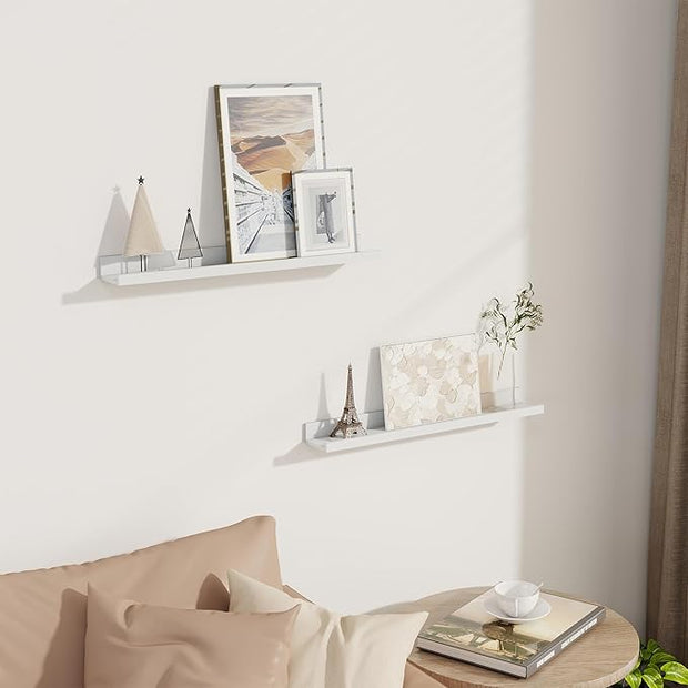 Axeman Picture Ledge Shelf | 24 Inch Floating Shelves Set of 2 | White Wall Shelves with Lip | White Picture Shelf for Wall with Ledge | Photo Ledges 24 Inch