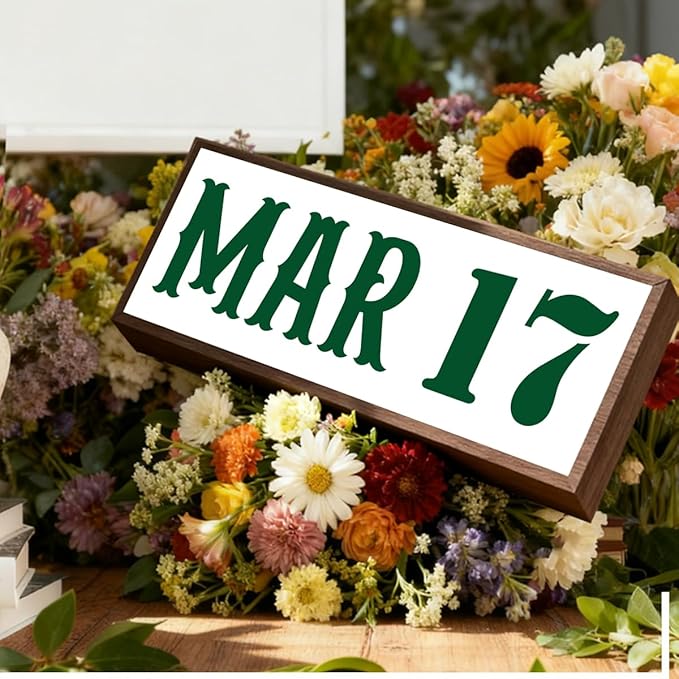 Mar 17 Sign, St. Patrick's Day Date Wood Sign, Rustic Farmhouse Decorations, Table Shelf Decors, Wooden Decor Signs for Home Office Coffee Bar Indoor, 9.5x3.1x1 inches