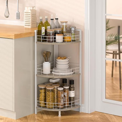 Bathroom Standing Shelf, 3 Tier Free-Standing Shelf Units, Open Floor Shelves, Triangular Curved Corner Shelf Stand for Small Space, Ideal for Bathroom,Kitchen,Vanity Storage and Organizer
