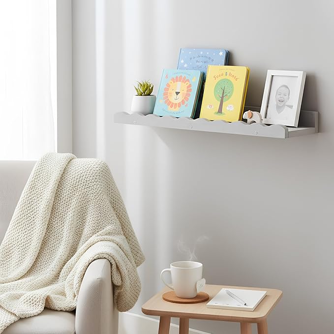 Suzile 2 Pcs Scalloped Shelves Wall Floating Shelves Set for Room, Bathroom, Bedroom, Cute Room Decor Aesthetic and Books, Toys, Photo Frames Storage(16.5