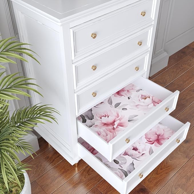 Floral Wallpaper Peel and Stick, Large White & Pink Flowers Contact Paper 17.5" x 118", Modern Peony Wall Paper Self Adhesive Removable Waterproof for Room Walls Shelves Cabinet Drawer Table Decor